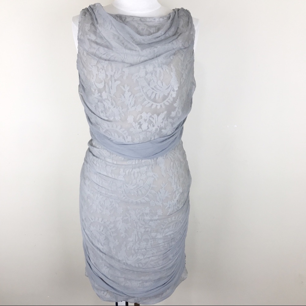 Tadashi Shoji Grey Silk Cocktail Sleeveless Dress